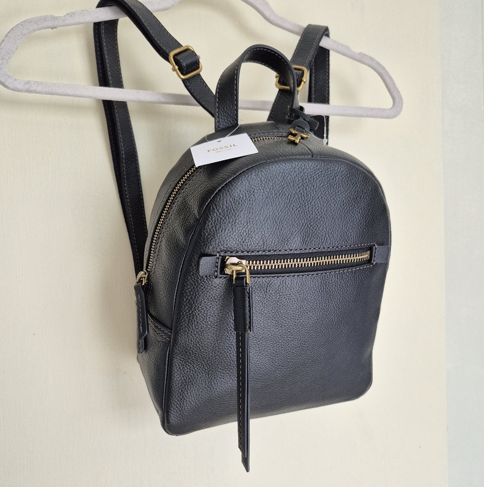 Fossil Megan small black pebble leather backpack